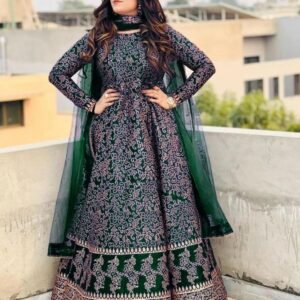 Women’s Printed Katan Silk Maxi Suit | Round Neck Long Maxi 3-Piece Set