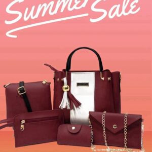 Girls Stylish 5-Piece Rexine Handbag Set – Plain Top Handle Designer Bags (Multi-Color)