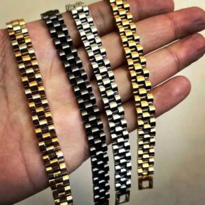 Premium Stainless Steel Chain Bracelet – Gold & Silver Plated Adjustable Unisex Stylish Wristwear