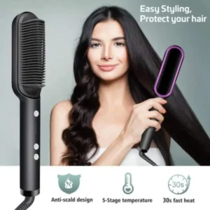 2-in-1 Electric Hair Straightener Brush – Fast Heating Hair Smoothing Comb for Smooth & Silky Hair