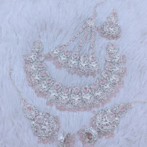 Elegant Pink Zircon Maroon Jewelry Set for Women – Stunning 5-Piece Necklace Collection
