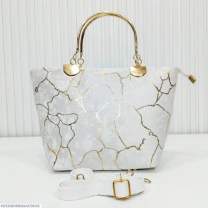 Luxury White Velvet Printed Handbag – Premium Soft Feel | Trendy Girls Top Handle Purse